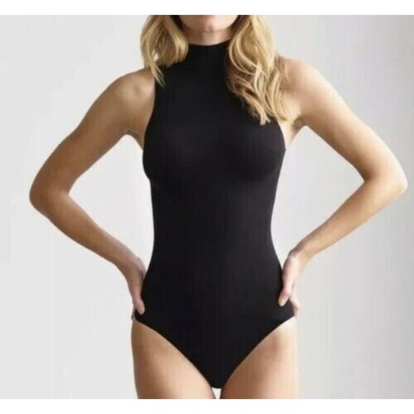 Commando Tops - Commando Ballet Bodysuit One Size Black Mock Neck Thong Lightweight Sleeveless